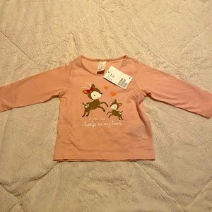 H&M Christmas Holiday Reindeer Always in my Heart Printed Jersey Top 6-9 M month
